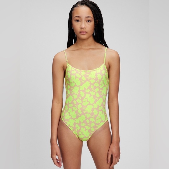 NWT! GAP Mini Yellow Floral Recycled Tank One-Piece Swimsuit -  Size Medium 💎 - Picture 1 of 9